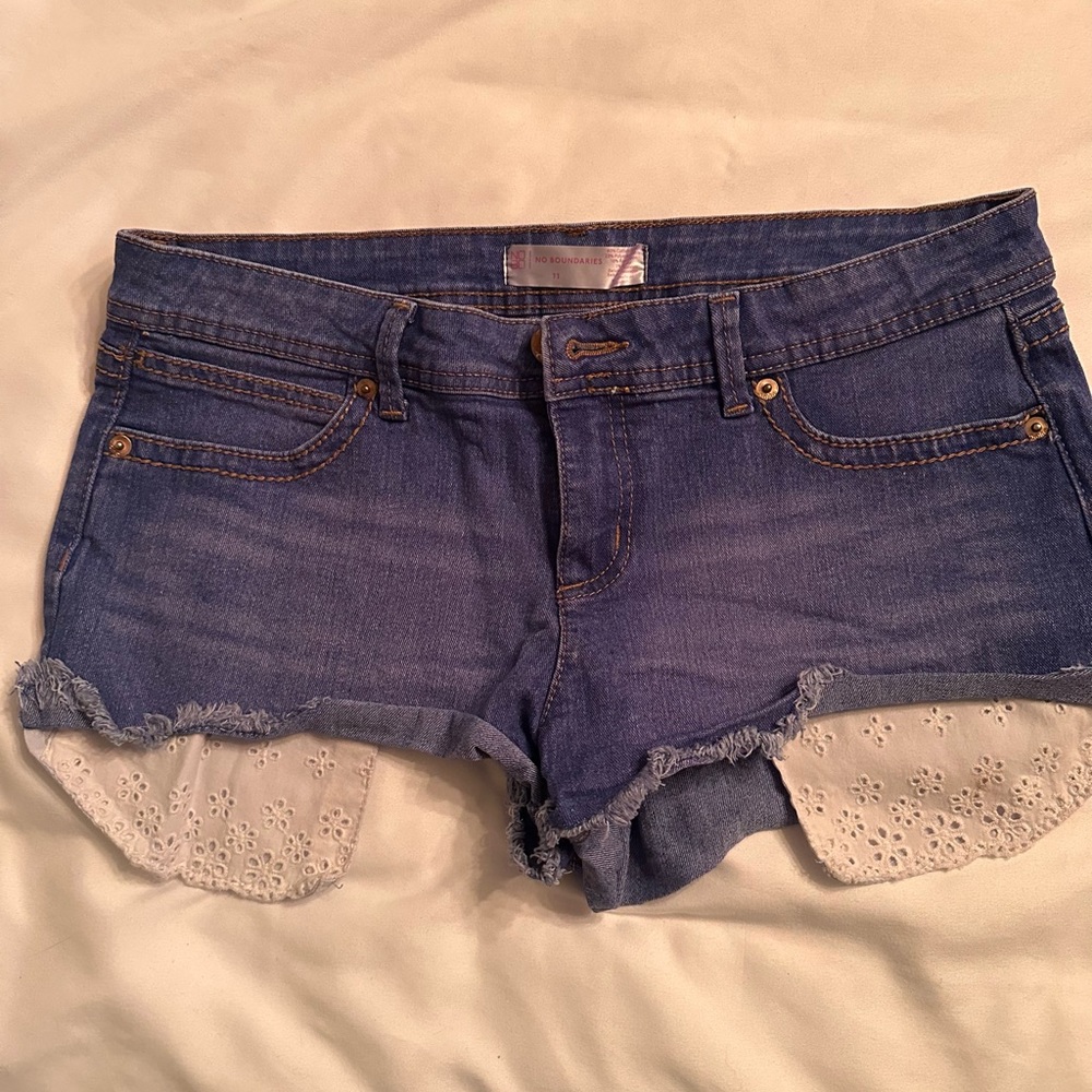 Blue Jean short shorts with lace detail